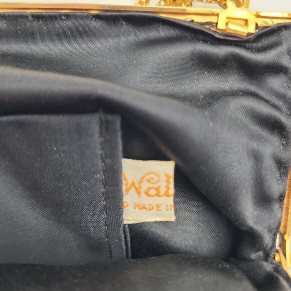 VTG Black & Gold Hand-Beaded Evening Bag Ornate Design & Chain Strap By Walborg - Picture 5 of 16